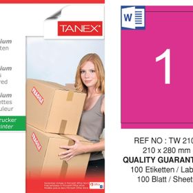 Tanex TW-2100 210x280 mm 100'lü Pembe Pastel Laser Etiket