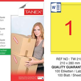 Tanex TW-2100 210x280 mm 100'lü Sarı Pastel Laser Etiket