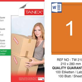 Tanex TW-2100 210x280 mm 100'lü Turuncu Pastel Laser Etiket