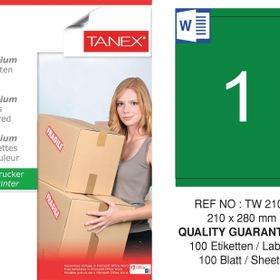 Tanex TW-2100 210x280 mm 100'lü Yeşil Pastel Laser Etiket