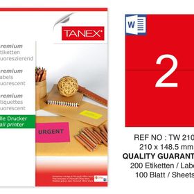 Tanex TW-2102 210x148.5 mm 100'lü Kırmızı Floresan Laser Etiket