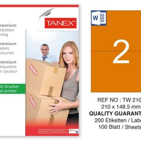 Tanex TW-2102 210x148.5 mm 100'lü Turuncu Pastel Laser Etiket
