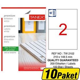 Tanex TW-2102 Beyaz 210x148.5 mm 10 Paket Sevkiyat ve Lojistik Etiketi