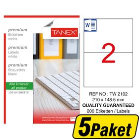 Tanex TW-2102 Beyaz 210x148.5 mm 5 Paket Sevkiyat ve Lojistik Etiketi