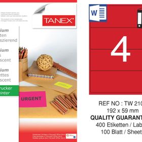 Tanex TW-2104 192x59 mm 100'lü Kırmızı Floresan Laser Etiket