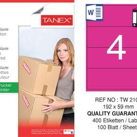 Tanex TW-2104 192x59 mm 100'lü Pembe Pastel Laser Etiket