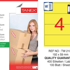 Tanex TW-2104 192x59 mm 100'lü Sarı Pastel Laser Etiket