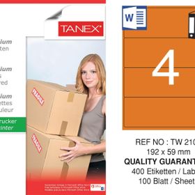 Tanex TW-2104 192x59 mm 100'lü Turuncu Pastel Laser Etiket