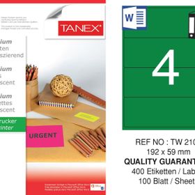 Tanex TW-2104 192x59 mm 100'lü Yeşil Floresan Laser Etiket
