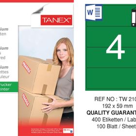 Tanex TW-2104 192x59 mm 100'lü Yeşil Pastel Laser Etiket