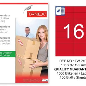 Tanex TW-2105 105x37.125 mm 100'lü Kırmızı Pastel Laser Etiket