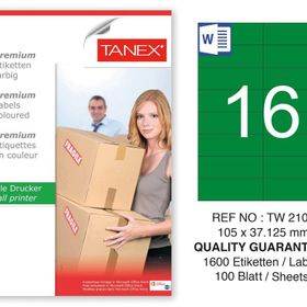 Tanex TW-2105 105x37.125 mm 100'lü Yeşil Pastel Laser Etiket