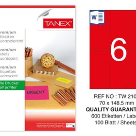 Tanex TW-2106 70x148.5 mm 100'lü Kırmızı Floresan Laser Etiket