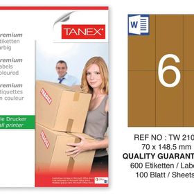 Tanex TW-2106 70x148.5 mm 100'lü Kraft Etiket