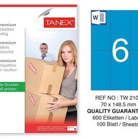 Tanex TW-2106 70x148.5 mm 100'lü Mavi Pastel Laser Etiket