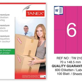 Tanex TW-2106 70x148.5 mm 100'lü Pembe Pastel Laser Etiket