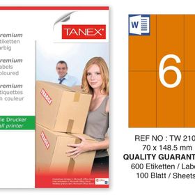 Tanex TW-2106 70x148.5 mm 100'lü Turuncu Pastel Laser Etiket