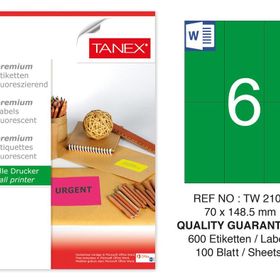 Tanex TW-2106 70x148.5 mm 100'lü Yeşil Floresan Laser Etiket