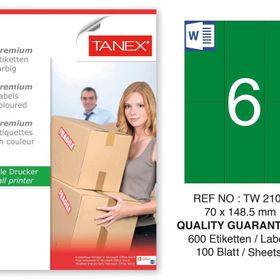 Tanex TW-2106 70x148.5 mm 100'lü Yeşil Pastel Laser Etiket