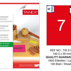 Tanex TW-2107 192.5x39 mm 100'lü Kırmızı Floresan Laser Etiket