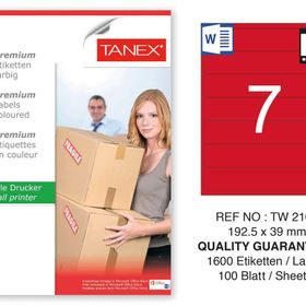 Tanex TW-2107 192.5x39 mm 100'lü Kırmızı Pastel Laser Etiket