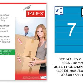 Tanex TW-2107 192.5x39 mm 100'lü Mavi Pastel Laser Etiket