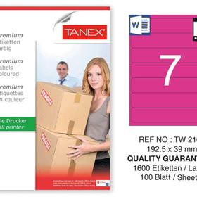 Tanex TW-2107 192.5x39 mm 100'lü Pembe Pastel Laser Etiket