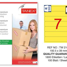 Tanex TW-2107 192.5x39 mm 100'lü Sarı Pastel Laser Etiket