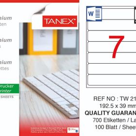 Tanex TW-2107 192.5x39 mm 100'lü Sökülebilir Etiket