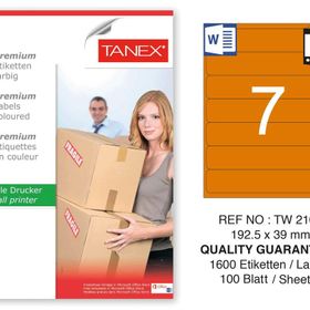 Tanex TW-2107 192.5x39 mm 100'lü Turuncu Pastel Laser Etiket