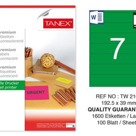 Tanex TW-2107 192.5x39 mm 100'lü Yeşil Floresan Laser Etiket