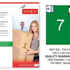 Tanex TW-2107 192.5x39 mm 100'lü Yeşil Pastel Laser Etiket
