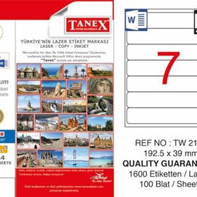 Tanex TW-2107 192.5x39 mm 1600 Adet Beyaz Yazıcı Etiketi