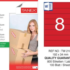 Tanex TW-2108 192x34 mm 100'lü Kırmızı Pastel Laser Etiket