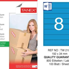 Tanex TW-2108 192x34 mm 100'lü Mavi Pastel Laser Etiket