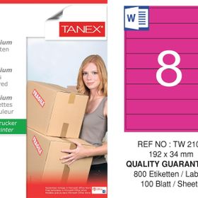 Tanex TW-2108 192x34 mm 100'lü Pembe Pastel Laser Etiket