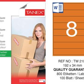 Tanex TW-2108 192x34 mm 100'lü Turuncu Pastel Laser Etiket