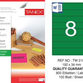 Tanex TW-2108 192x34 mm 100'lü Yeşil Floresan Laser Etiket