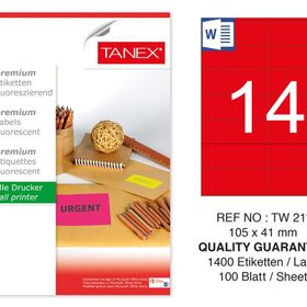 Tanex TW-2114 105x41 mm 100'lü Kırmızı Floresan Laser Etiket