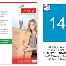 Tanex TW-2114 105x41 mm 100'lü Mavi Pastel Laser Etiket