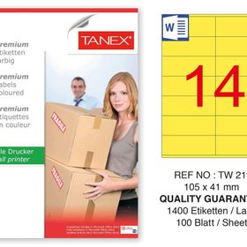 Tanex TW-2114 105x41 mm 100'lü Sarı Pastel Laser Etiket