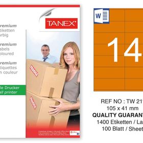 Tanex TW-2114 105x41 mm 100'lü Turuncu Pastel Laser Etiket
