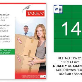 Tanex TW-2114 105x41 mm 100'lü Yeşil Pastel Laser Etiket