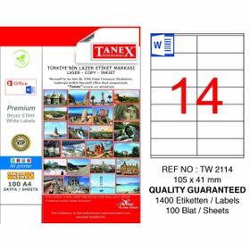 Tanex TW-2114 Beyaz 10x41 mm 14'lü Adresleme Ve Postalama Etiketi