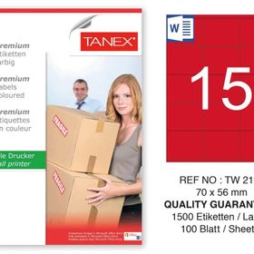 Tanex TW-2115 70x56 mm 100'lü Kırmızı Pastel Laser Etiket