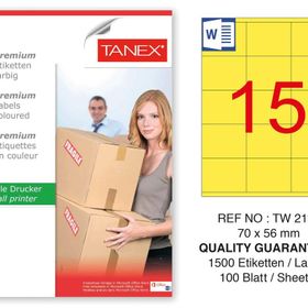 Tanex TW-2115 70x56 mm 100'lü Sarı Pastel Laser Etiket