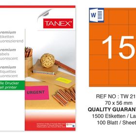 Tanex TW-2115 70x56 mm 100'lü Turuncu Floresan Laser Etiket