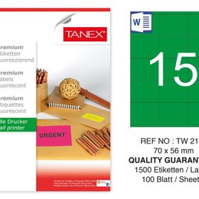 Tanex TW-2115 70x56 mm 100'lü Yeşil Floresan Laser Etiket