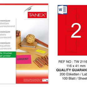 Tanex TW-2116 116x41 mm 100'lü Kırmızı Floresan Laser Etiket
