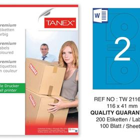 Tanex TW-2116 116x41 mm 100'lü Mavi Pastel Laser Etiket